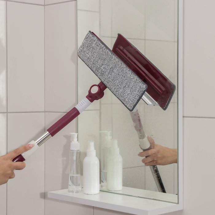 Окномойка с насадкой из микрофибры Доляна, фиксатор, стальная телескопическая ручка, 27×8×86(126) см, цвет МИКС Окномойка с насадкой из микрофибры Доляна, фиксатор, стальная телескопическая ручка, 27×8×86(126) см, цвет МИКС