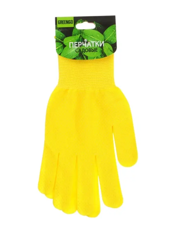 Перчатки рабочие, х/б, с нейлоновой нитью, с ПВХ точками, размер 9, жёлтые, Greengo