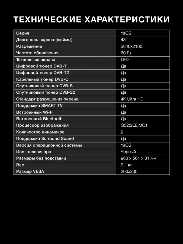 Телевизор H-LED43BU7003 Smart Яндекс.ТВ