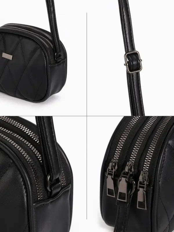 Сумка женская кросс-боди на молнии, 19&times;7&times;15 см, со стёжкой, чёрная