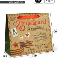 Пакет подарочный крафтовый «23 февраля», ML 23 х 11.5 х 27 см