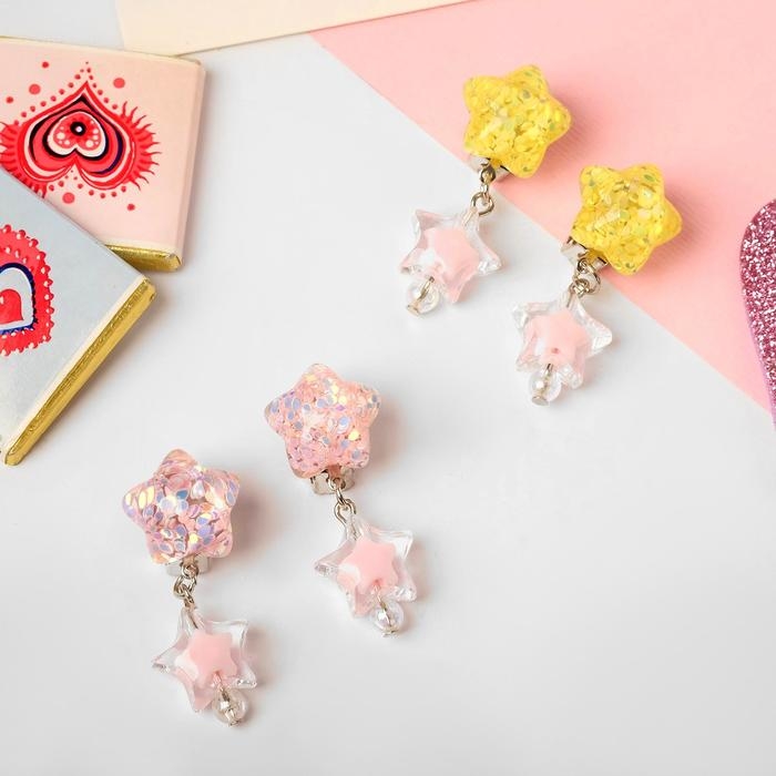 Клипсы детские «Выбражулька» звёзды блестящие, цвет МИКС Клипсы детские «Выбражулька» звёзды блестящие, цвет МИКС