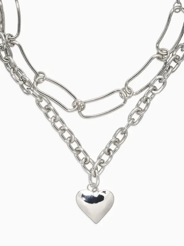 Цепь "Сердце" железо (набор 2шт) , 32/40см, цвет серебро