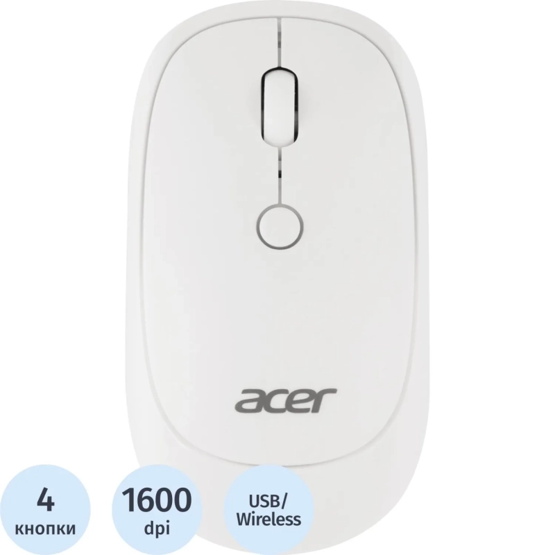 Мышь компьютерная Acer OMR138 белый (1600dpi) WLS USB (4кн) (ZL.MCEEE.01L)