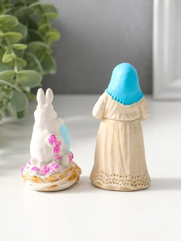 Статуэтки набор 2шт  "Пасхальный №1" девушка 9х4 см, заяц 8х4 см