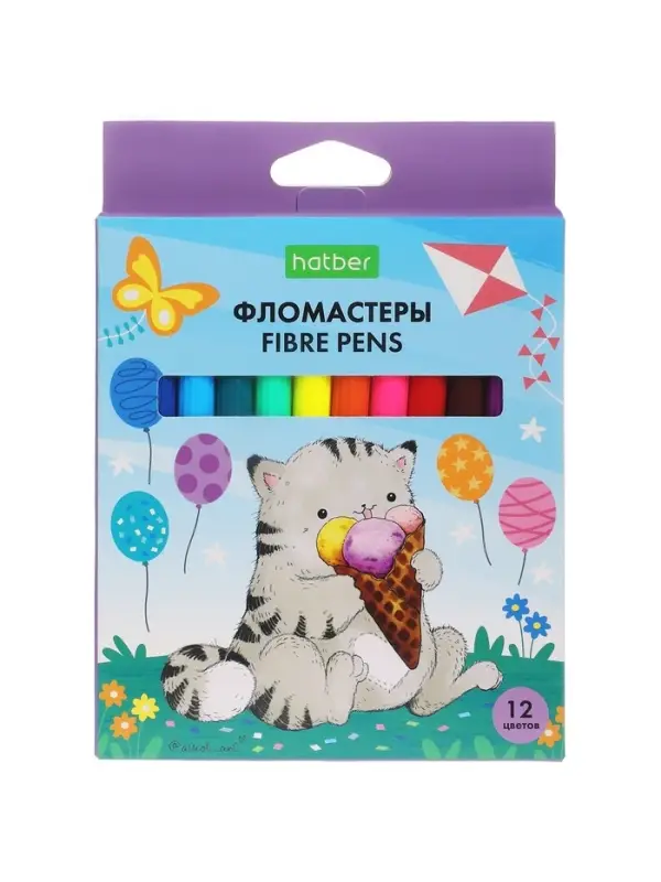Фломастеры 12цв, Hatber, ЭКО, Приключения кота Пирожка, карт.уп, европодвес 66360