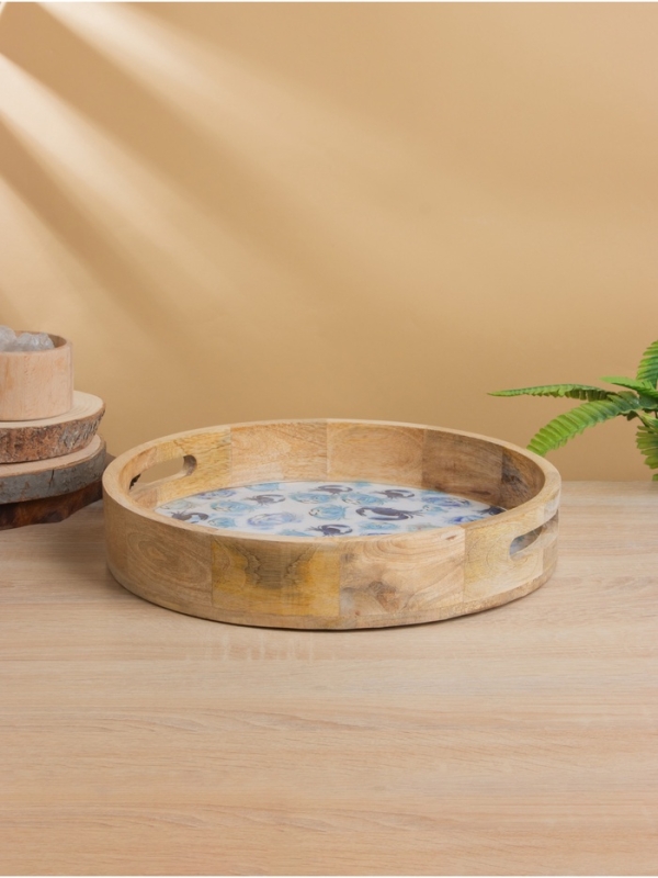 Поднос круглый с бортиками Поднос круглый с бортиками "Крабы" дерево манго 35х35х6,5 см