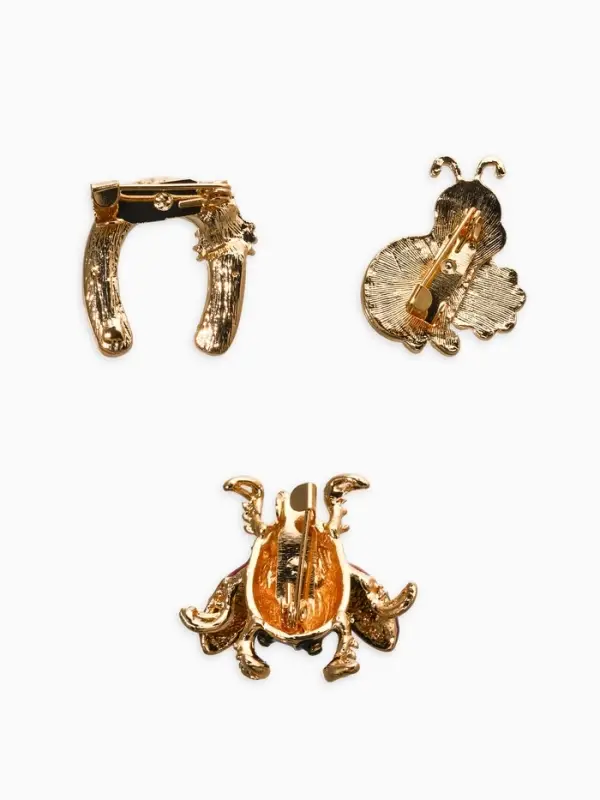 Броши "Счастливый случай" (набор 3шт), цветной в золоте