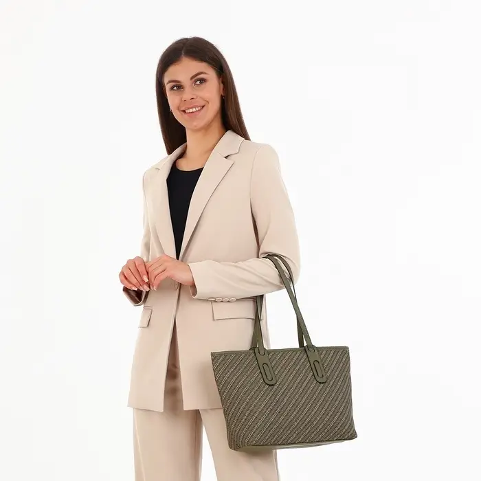 Сумка женская тоут на молнии, 30&times;11&times;25 см, зелёная