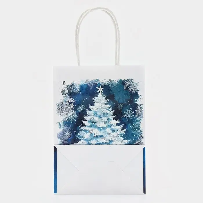 Пакет бумажный подарочный новогодний крафт «Ёлка» 15×21×8 см