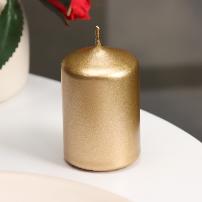 Свеча - цилиндр, 4х6 см, 9 ч, золото Свеча - цилиндр, 4х6 см, 9 ч, золото