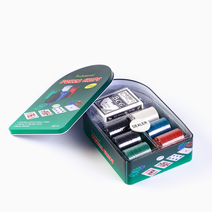 Покер, набор для игры (карты 2 колоды, фишки 120 шт.), с номиналом, 57 х 40 см Покер, набор для игры (карты 2 колоды, фишки 120 шт.), с номиналом, 57 х 40 см