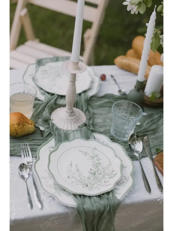 Тарелка десертная WY Bloomware. d=20 см, фарфор, белая, зелёная