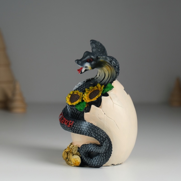 Копилка полистоун Копилка полистоун "Змея тёмная с подсолнухами и монетами" 7,2х6,5х11,2 см