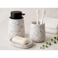 VETTA Стакан для ванной комнаты, 400 мл, 10,5x9x9 см, керамика, "Космос", мрамор белый