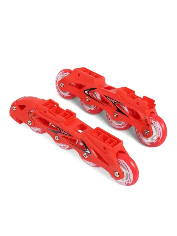 Коньки детские раздвижные BlackAqua, р. 30-33, для фитнеса, с роликовой платформой, красные, чёрные