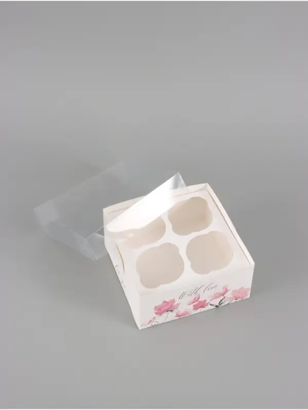 Коробка для капкейков, кондитерская упаковка, 4 ячейки For You with love, 16&times;16&times;7.5 см