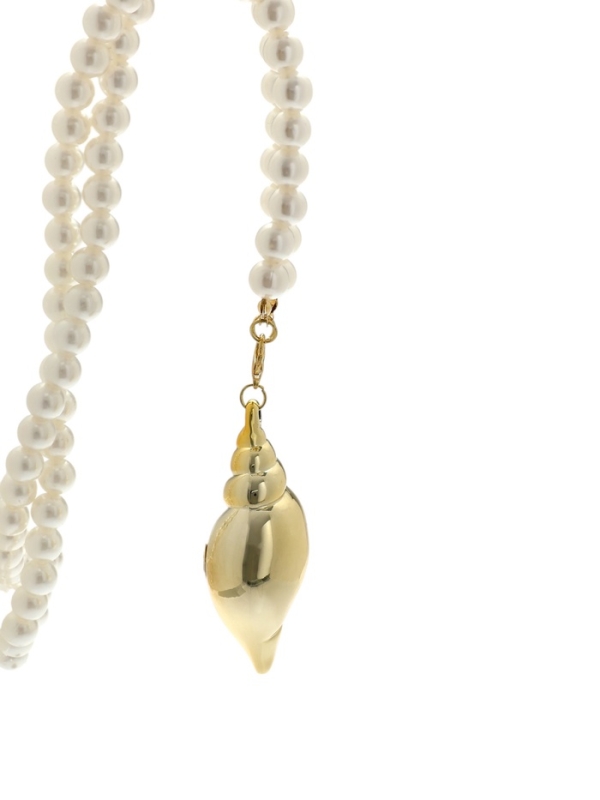 Портупея жемчужная с кулоном «Ракушка», 129 см, белая в золоте Портупея жемчужная с кулоном «Ракушка», 129 см, белая в золоте