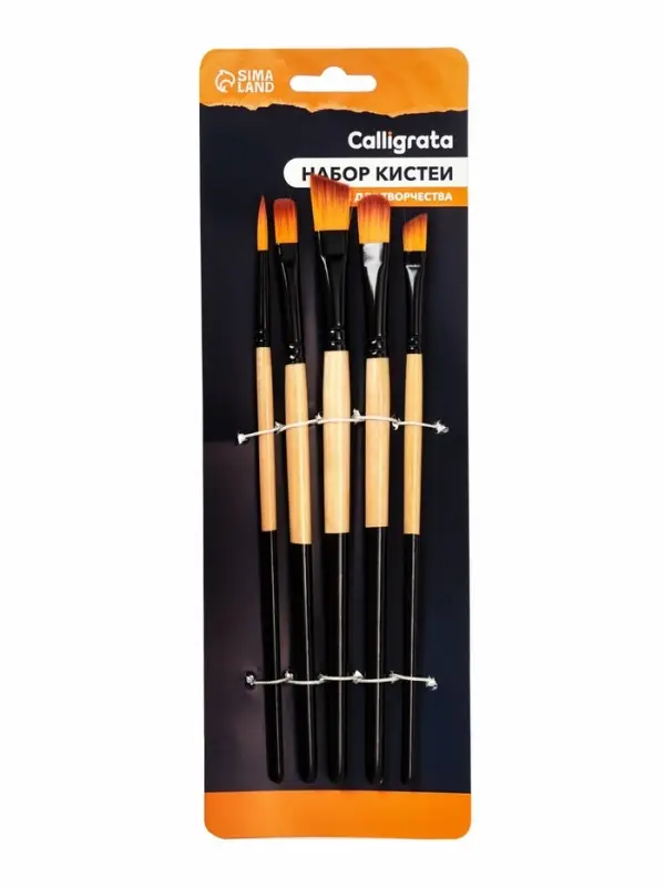 Кисти для рисования, нейлон, 5 штук: круглая, плоские, международный размер