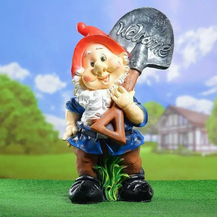 Садовая фигура "Гном с лопатой" большой 38х26х72см