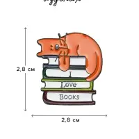 Значок &laquo;Кот&raquo;, на книгах, цветной в чёрном металле