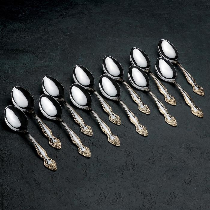 Ложка столовая &laquo;Тройка&raquo;, h=19 см, толщина 2 мм, локальное нитрид-титановое покрытие, цвет серебряный