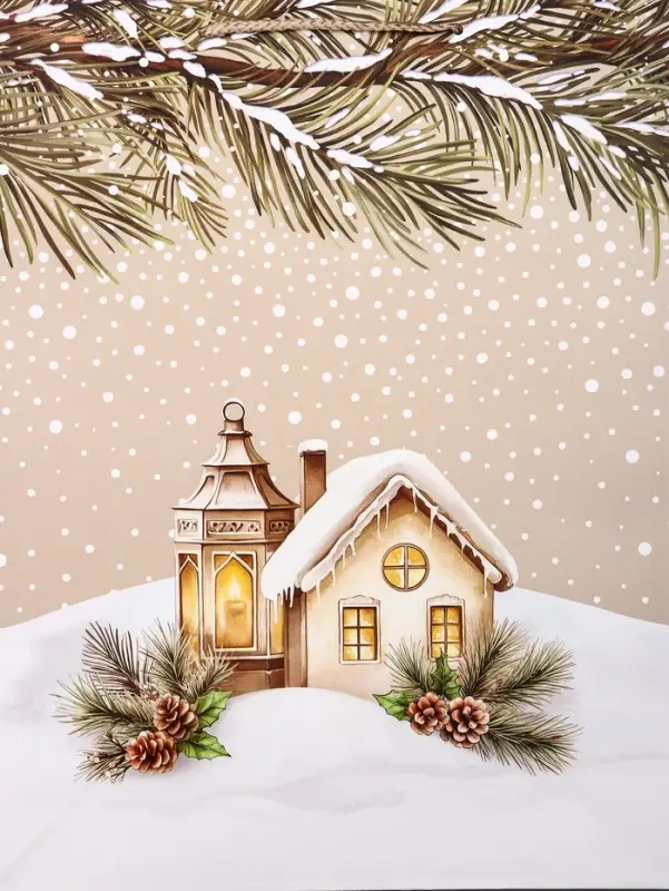 Пакет подарочный новогодний ламинированный, «Новогодний домик» , 33×10×42.5 см