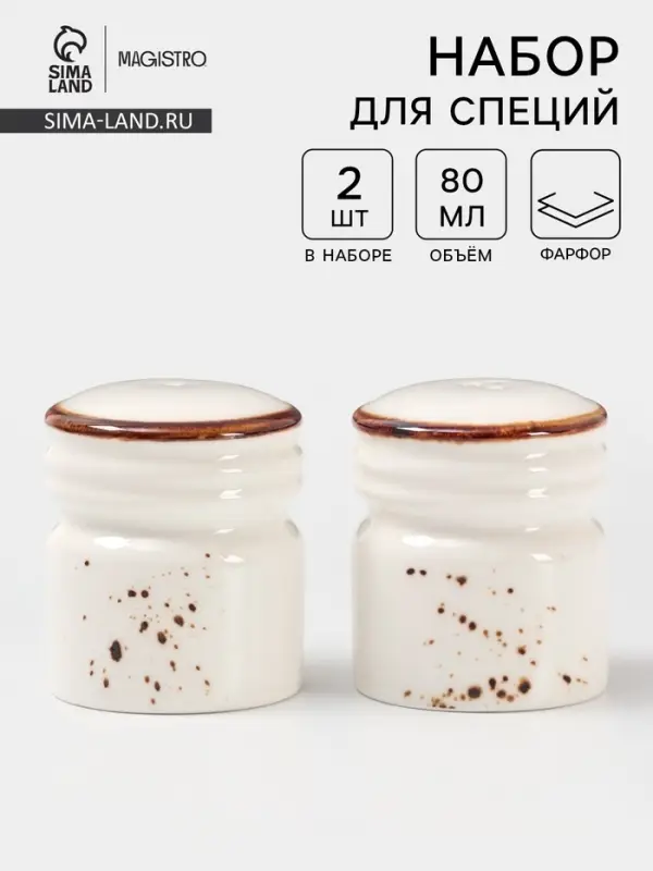 Набор для специй Magistro &laquo;Церера&raquo;, 2 предмета: солонка, перечница, фарфор, белый