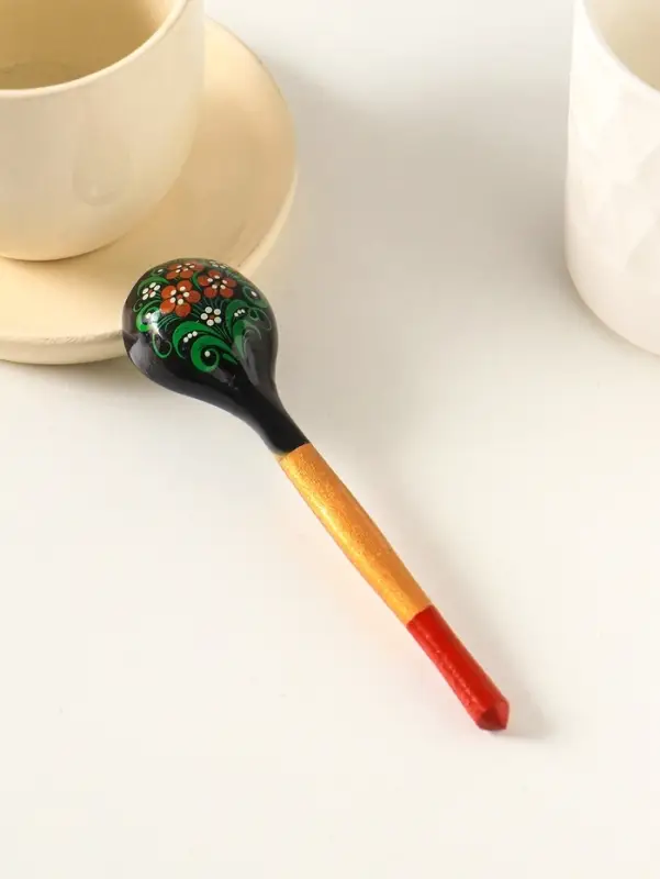 Ложка деревянная &laquo;Чернушка&raquo;, 14&times;3.5 см, хохлома, ручная роспись, МИКС