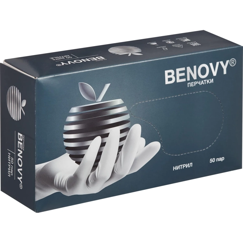 Перчатки нитрил, н/c, н/о, текстур, Benovy (L) 50п/уп, белый