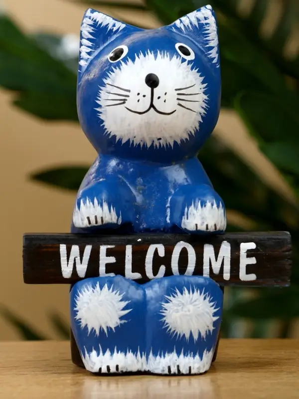 Сувенир  Сувенир "Кот с табличкой WELCOME" дерево 8х4х10 см, цв. синий