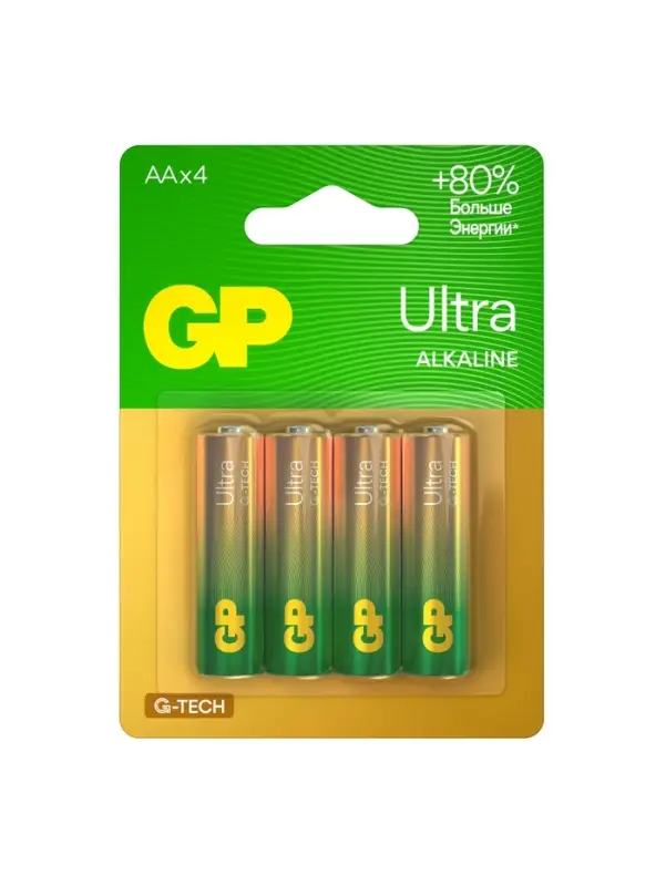 Батарейка алкалиновая GP Ultra, AA, LR6-4BL, 1.5 В, блистер, 4 шт.