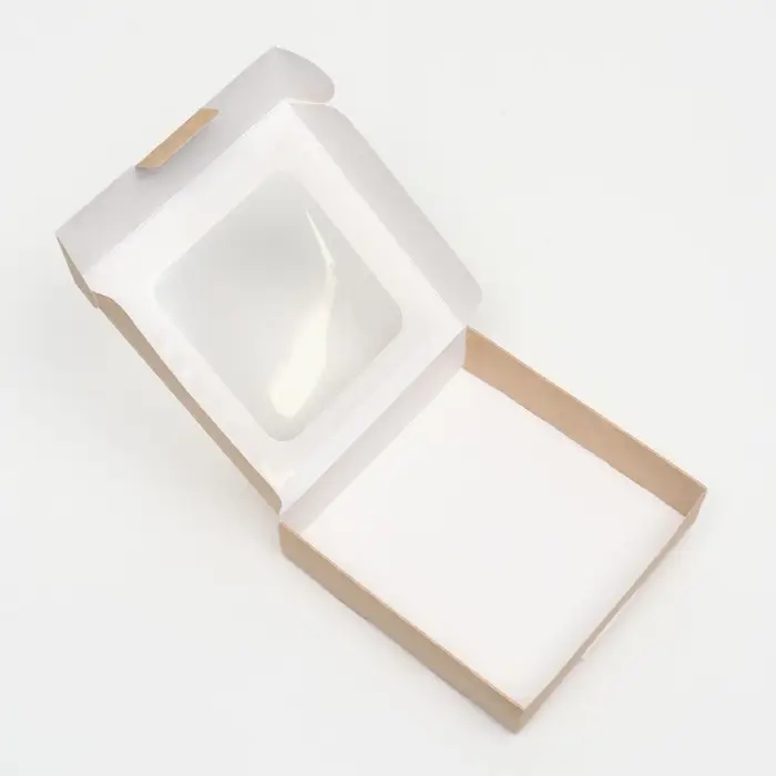 Коробка самосборная, крафт, с окном, 13&times;13&times;3 см