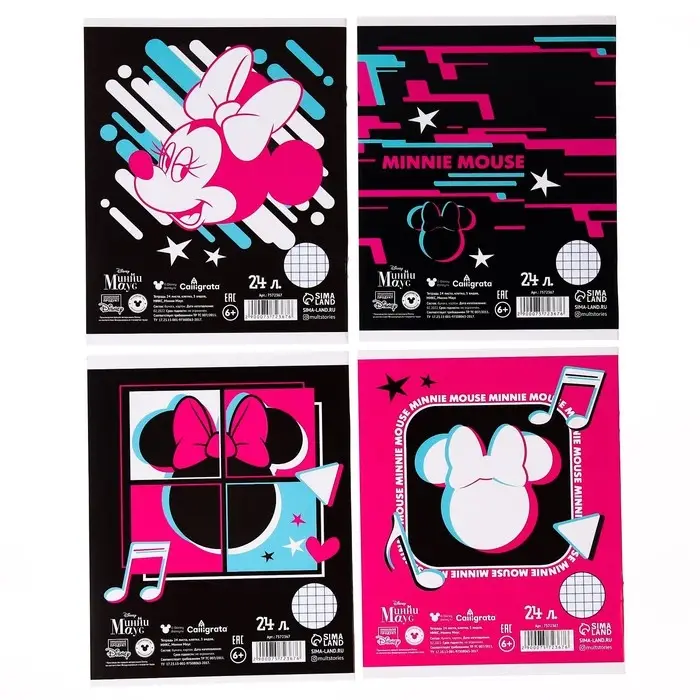 Тетрадь в клетку 24 листа, 4 вида МИКС, обложка мелованный картон, «Минни Маус» Тетрадь в клетку 24 листа, 4 вида МИКС, обложка мелованный картон, «Минни Маус»