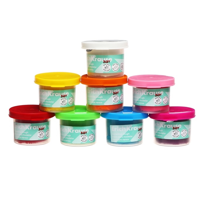 Тесто для лепки, 8 цветов по 35 г, ErichKrause  Тесто для лепки, 8 цветов по 35 г, ErichKrause "Baby", С Алоэ Вера, в коробке-рукаве