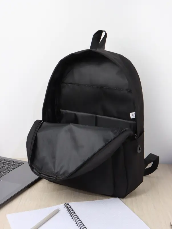 Рюкзак школьный на молнии, с карманами, однотонный, размер 28&times;11&times;40 см, чёрный