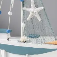 Сувенир дерево "Парусник с якорем и морской звездой" бело-голубой 21,5х4,5х36 см