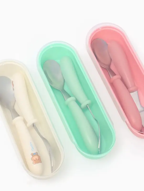 Набор детских столовых приборов в футляре: вилка, ложка Крошка Я бирюзовый Набор детских столовых приборов в футляре: вилка, ложка Крошка Я бирюзовый