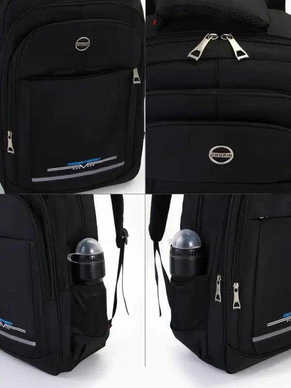 Рюкзак со светоотражающей полосой, 2 отдела на молнии, 4 кармана, размер 37&times;17&times;54 см, чёрный