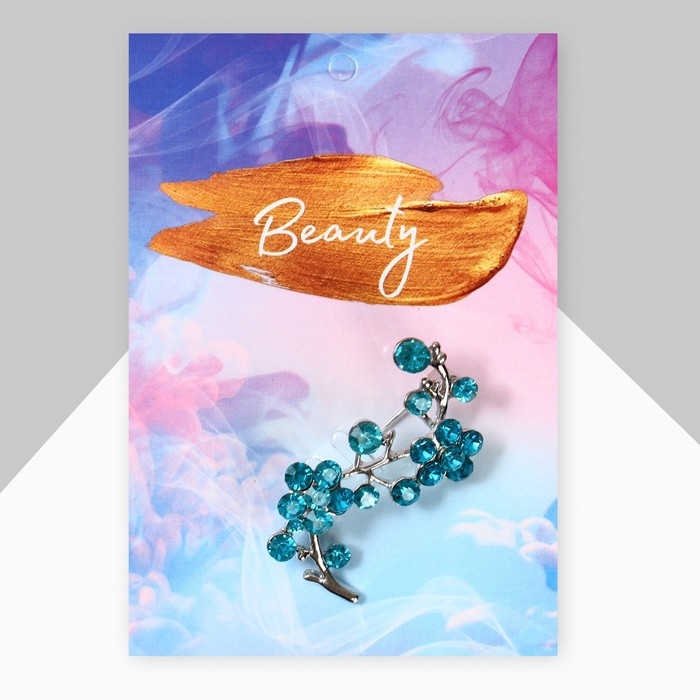 Брошь «Цветы» ветвь яблони, цвет голубой в серебре Брошь «Цветы» ветвь яблони, цвет голубой в серебре