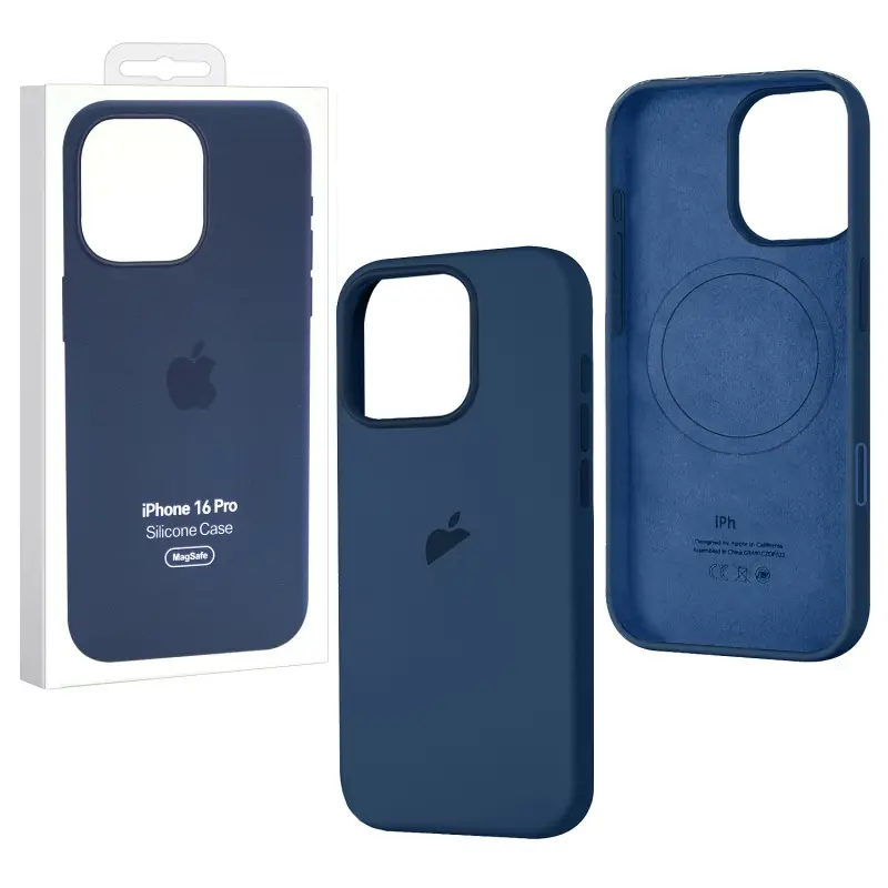 Чехол для iPhone 16 Pro Silicone Case 100% ORG (MagSafe + анимация NFC Clear) c LOGO Dark Blue