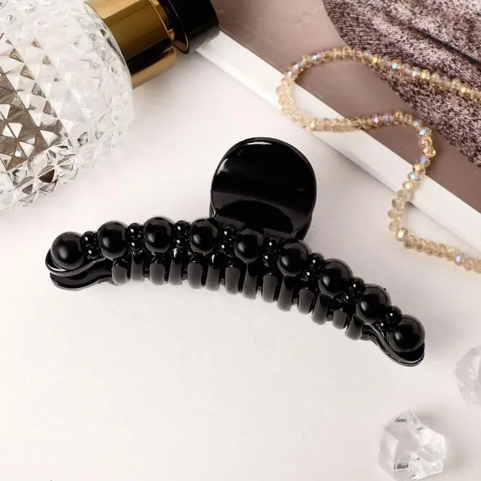 Крабик для волос «Глянец», бусинки дуга, 10.5 см, чёрный Крабик для волос «Глянец», бусинки дуга, 10.5 см, чёрный