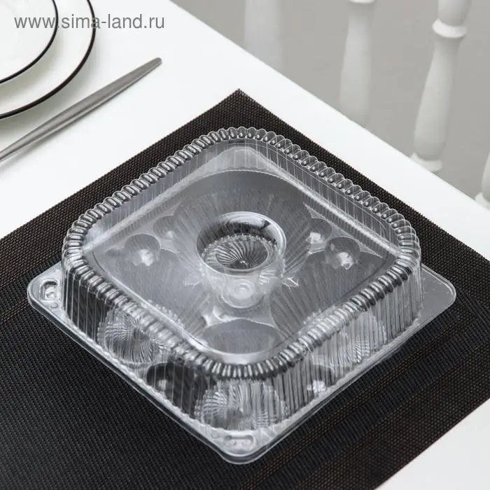 Контейнер одноразовый с неразъёмной крышкой ИП-2, для кондитерских изделий, пластик, 4 секции, 18.6×8.1 см, прозрачный