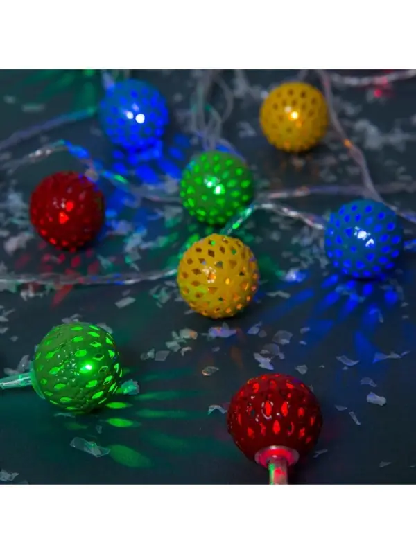 Гирлянда &laquo;Нить&raquo; 4 м с насадками &laquo;Шарик с узором&raquo;, IP20, прозрачная нить, 20 LED, свечение мульти, 8 режимов, 220 В