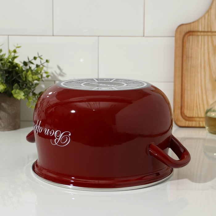 Кастрюля эмалированная, «Бордо», 4 л, стеклянная крышка, индукция, цвет бордовый Кастрюля эмалированная, «Бордо», 4 л, стеклянная крышка, индукция, цвет бордовый