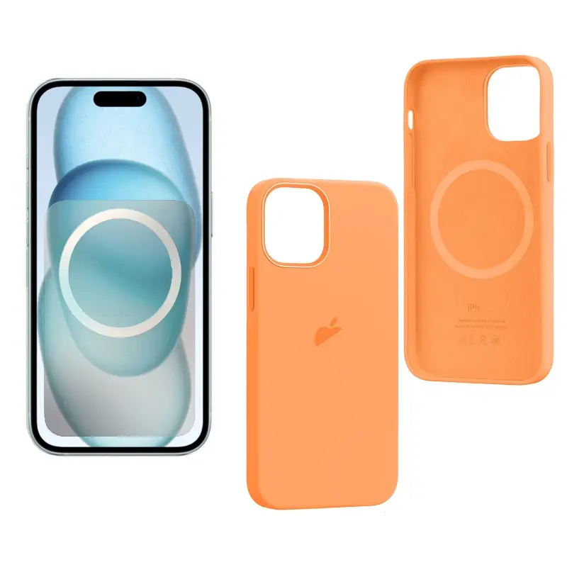 Чехол iPh 15 Silicon Case 100% ORG (MagSafe + анимация NFC) c LOGO Orange Sorbet