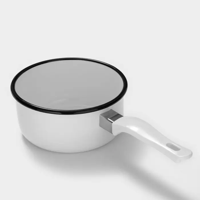 Ковш эмалированный, 600 мл, с крышкой, без деколи, белый