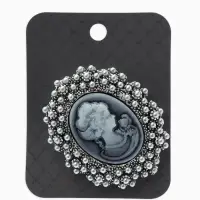 Брошь &laquo;Камея&raquo;, в жемчуге, серая в чернёном серебре