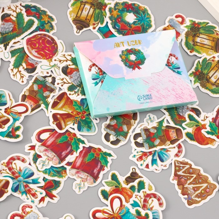 Наклейки для творчества Наклейки для творчества "Новый год. Акварель" тиснение золото набор 48 шт 9х7х0,8 см