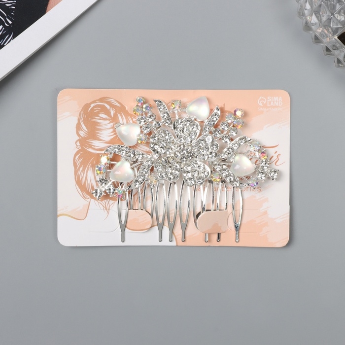 Гребень для волос  Гребень для волос "Джуди" цветок, 8х6 см, серебро